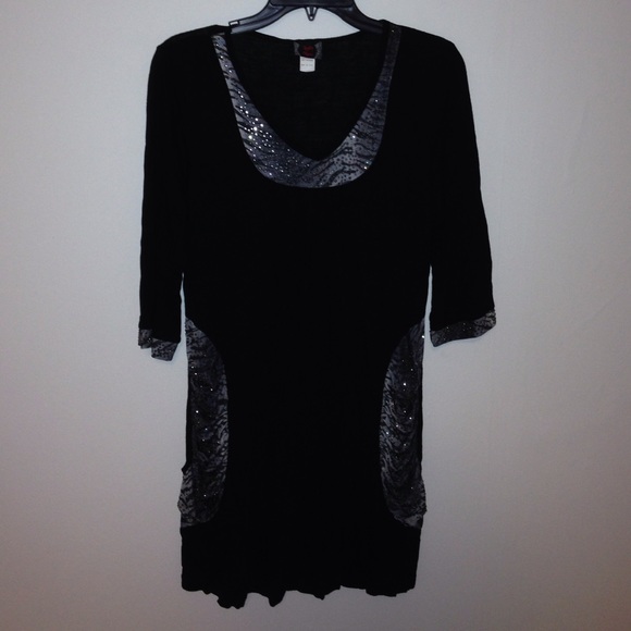 Lady Noiz black tunic with animal print detail