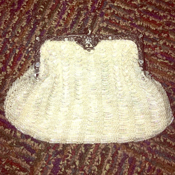 Fancy White Beaded Clutch