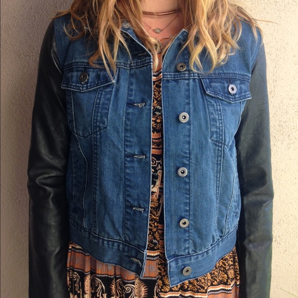 Urban Outfitters Faux Leather Sleeve Denim Jacket