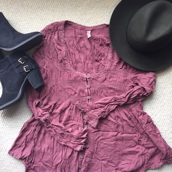 Free People Tops - Free People Blue Bird Smocked Top