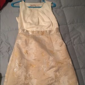 Lela Rose for Loft white and gold brocade dress