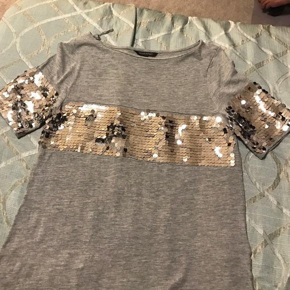 Grey Express sequin 3/4 sleeve shirt