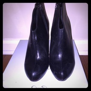 Black leather ankle booties