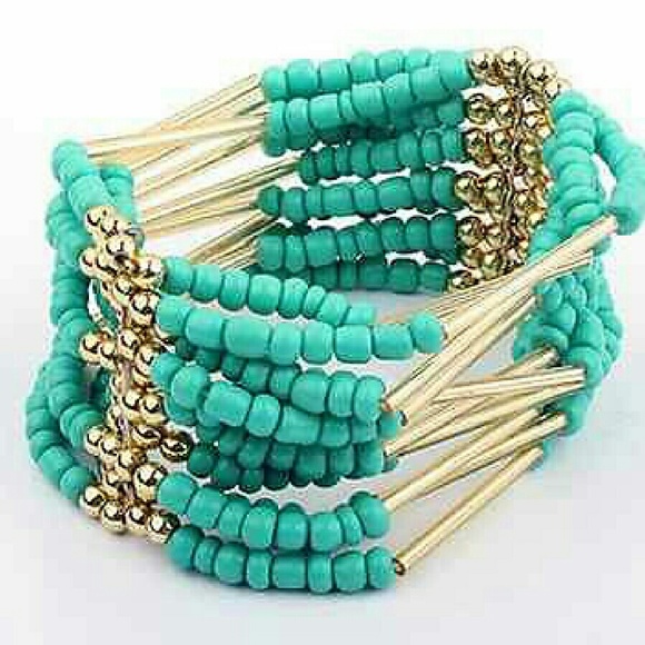 🔥SALE NWT BLUE GOLD BEADED BRACELET - Picture 2 of 2