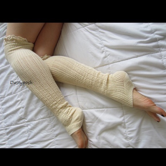 Footless Cable Over The Knee Socks Pointelle Rib - Picture 2 of 3
