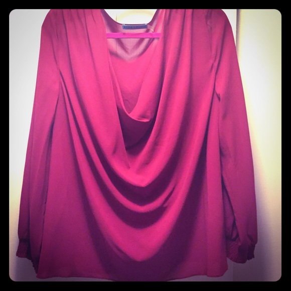 Alice and Olivia Drape Neck Long Sleeve Silk Shirt