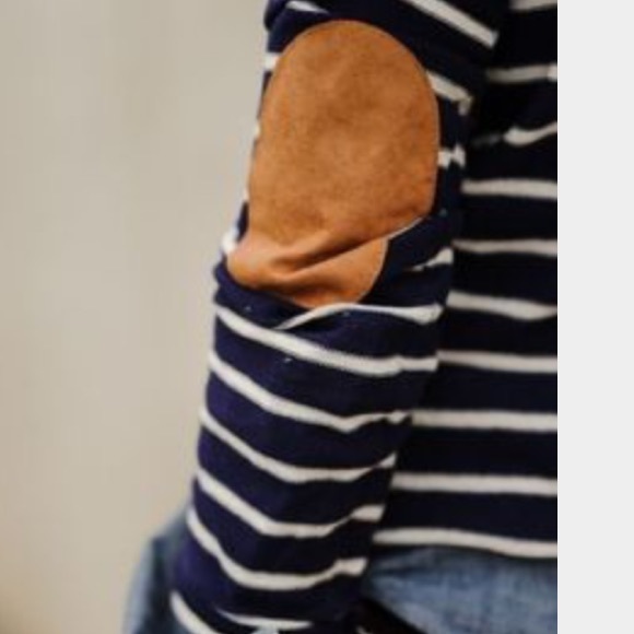 Striped Long Sleeve Top with Elbow Patches