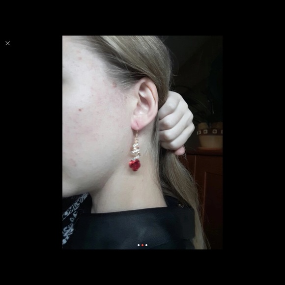 Crystal Red Rose Flower Women Dangle Drop Earrings - Picture 3 of 3