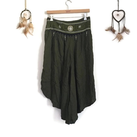 Boho Flowy Olive Green Gaucho Pants/Shorts