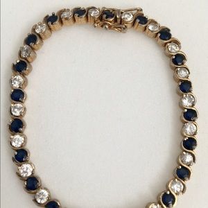 Gold Over 925 Silver Sapphire Tennis Bracelet 7.5