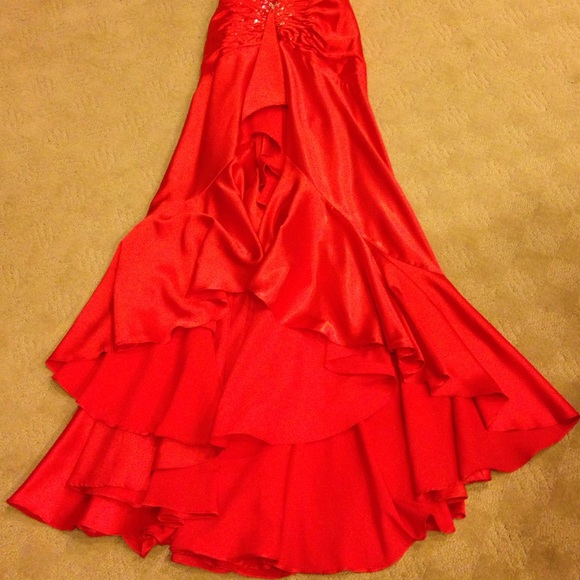 Long Red Tony Bowls Pageant Dress - Picture 2 of 4
