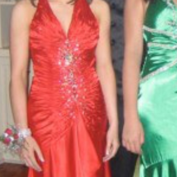 Long Red Tony Bowls Pageant Dress - Picture 4 of 4