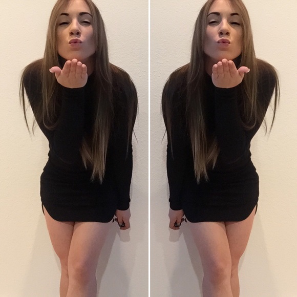 Black Ribbed Turtleneck Dress - Picture 2 of 4