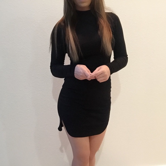 Black Ribbed Turtleneck Dress - Picture 3 of 4