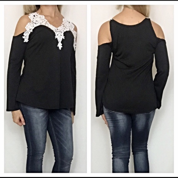 Feminine Sexy Cold Shoulder Lace Peasant Sold Top - Picture 3 of 3