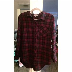 Burgundy Plaid Long Sleeve Flannel