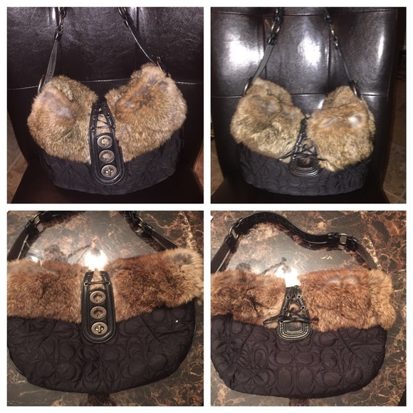COACH Quilted Hobo With Rabbit Fur Trim