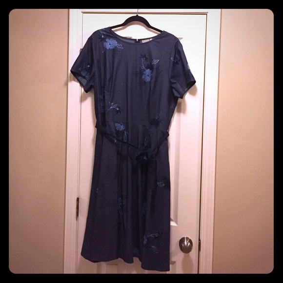 eShakti Chambray Dress with Flower Embroidery