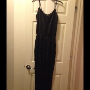 Black silk drawstring jumpsuit