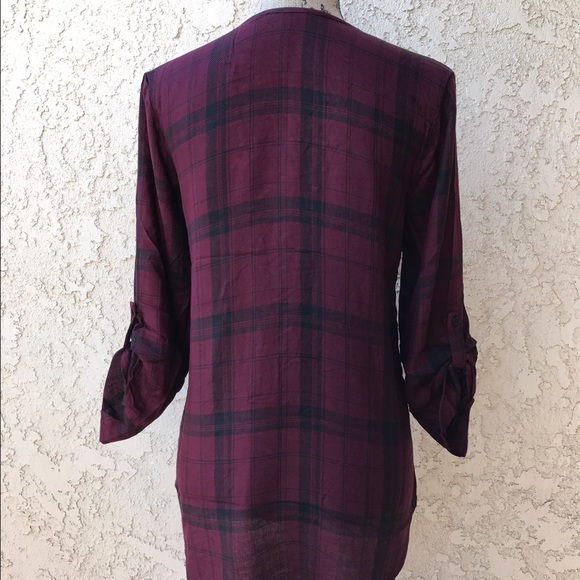 **Only 1 Left** Burgundy LACE UP FLANNEL - Picture 2 of 3