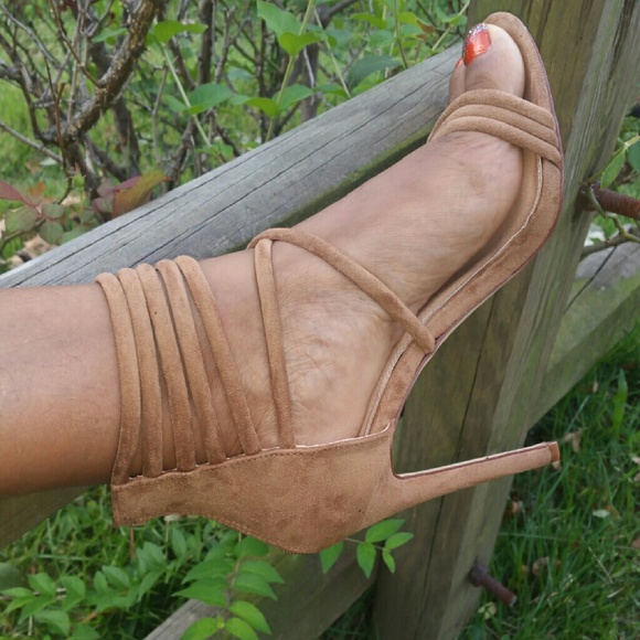 Women's Tan Strappy Heels - Picture 3 of 3