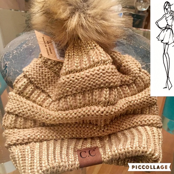 Bling Beanies w/Fur Ball - Picture 2 of 3