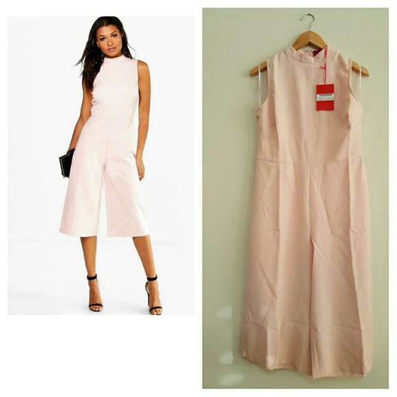 Boohoo Jenna High Neck Woven Culotte Jumpsuit