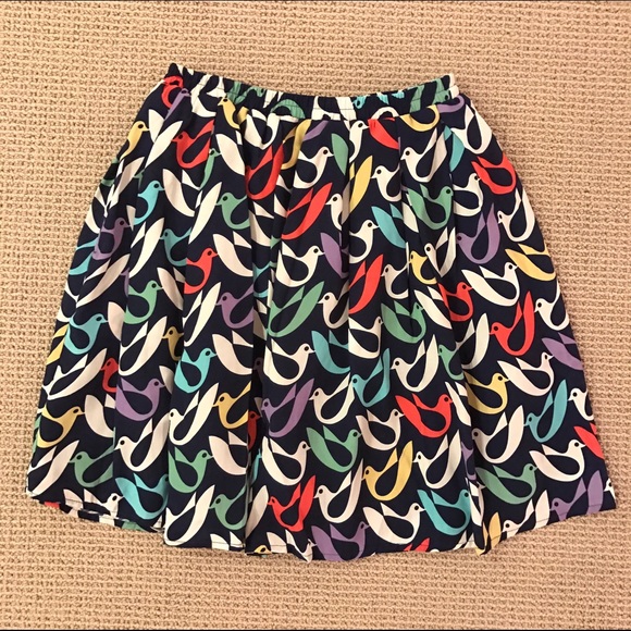 comme toi Dresses & Skirts - Navy Blue Fully Lined Skirt with Birds