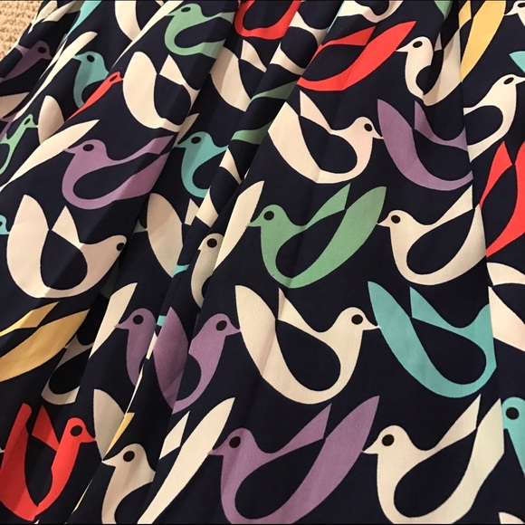 Navy Blue Fully Lined Skirt with Birds - Picture 3 of 3