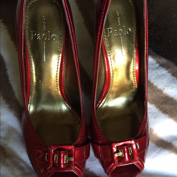 Ruby red Paolo peep toe heals size 9.5