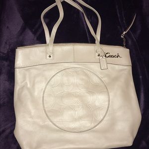 Coach pale gray leather tote