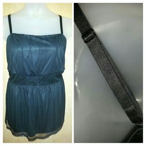 Lace and pin-dot mesh babydoll cami