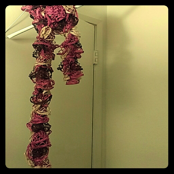 Handmade ruffle scarf pink, purple, and cream colo