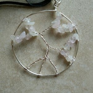 Rose Quartz Tree Pendant Necklace