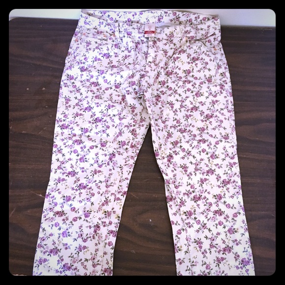 Flower print straight leg jeans