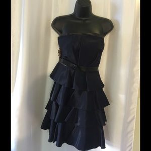 Rebecca Taylor Strapless black leather trim dress