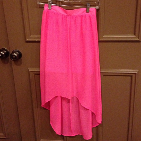 Neon Pink High-Low Skirt - Picture 3 of 4