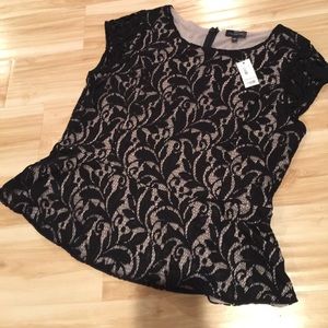NWT The Limited Lace Overlay Peplum Top