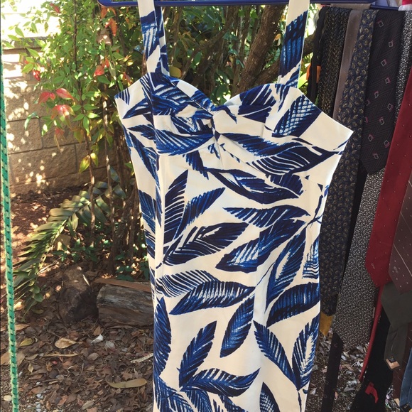 Blue white palm leaf Jones New York dress