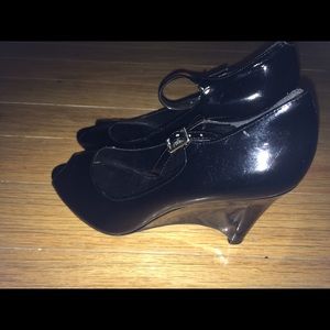Black peeped toe, wedge shoe