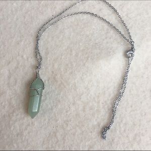 Jade wire wrapped crystal pendant