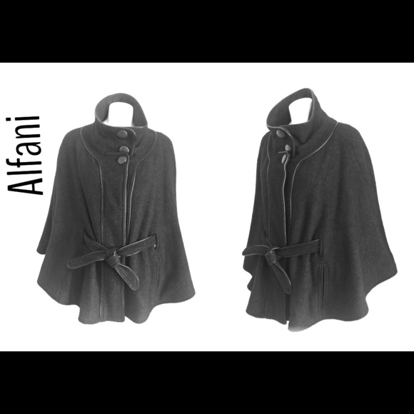 Alfani Black Wool Blend Cape w/Pockets Sz Medium