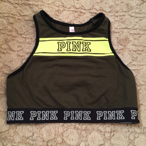 Pink VS army green sports bra