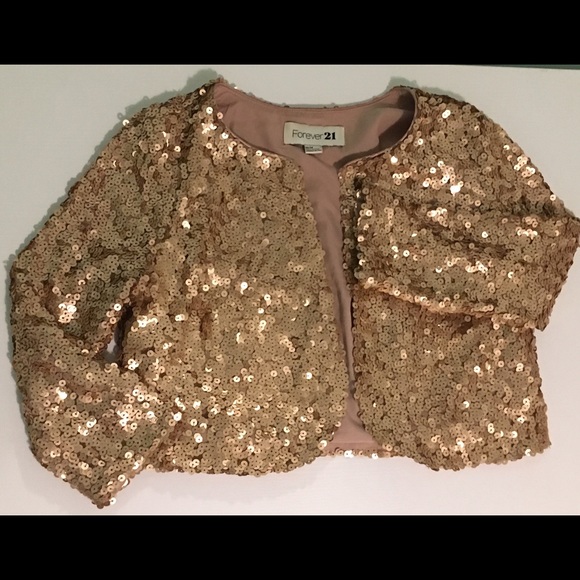 F21 Rosegold Cropped Sequined Jacket