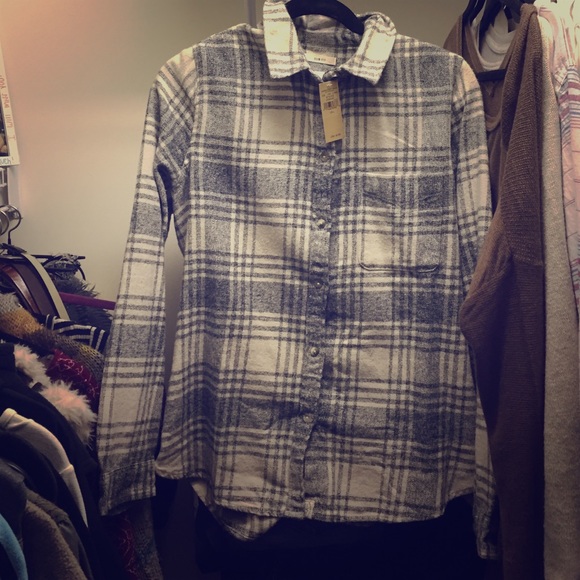 A grey/black & white plaid A&E button down