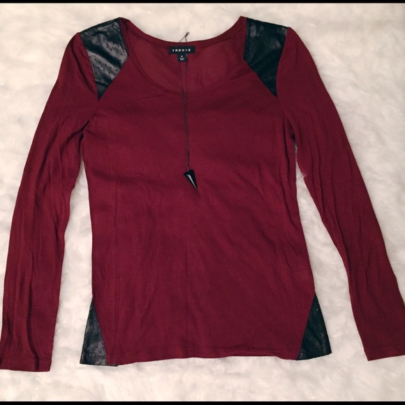 Long sleeve blouse w/pleather embellishments