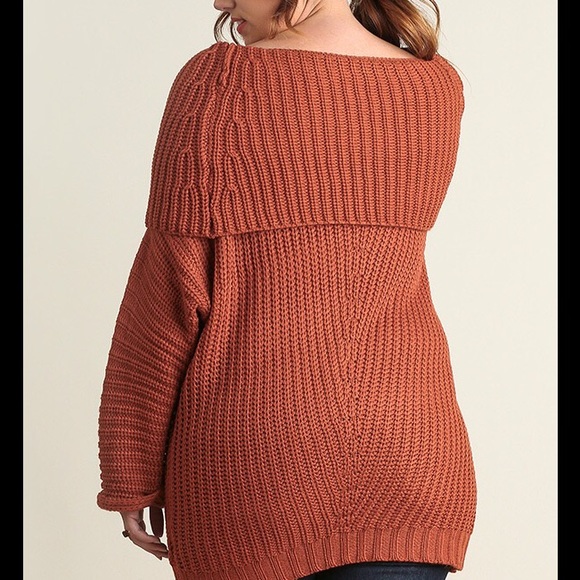 Rust Plus size chunky sweater tunic long sleeves - Picture 3 of 4