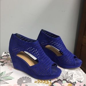 Blue suede wedges