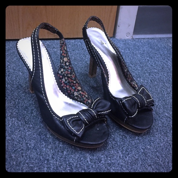 Black open-toe slingback heels