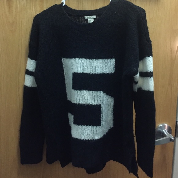 Varsity sweater with striped sleeves